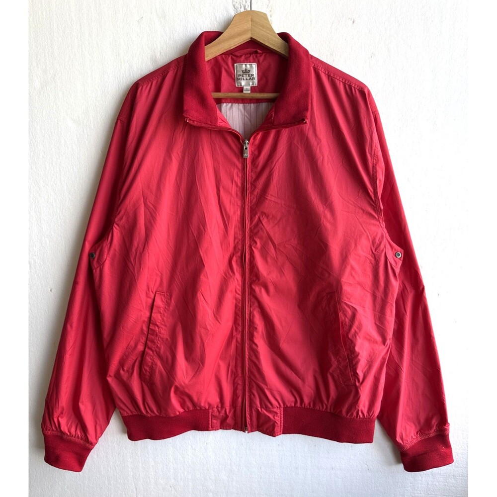 Peter Millar Jacket Men’s Large Red Full Zip Lined Bomber Windbreaker